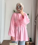 Balon Kol Modal Tunik Pembe