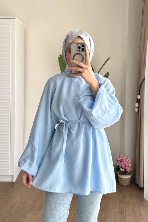 Balon Kol Modal Tunik Bebe Mavisi