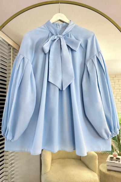 Yakası Bağlamalı Salaş Tunik Bebe Mavisi
