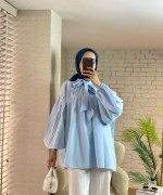Yakası Bağlamalı Salaş Tunik Bebe Mavisi