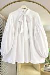 Yakası Bağlamalı Salaş Tunik Beyaz