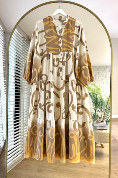 Lavinya Viskon Elbise Kahverengi