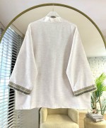 Kolları Nakışlı Keten Kimono Ekru