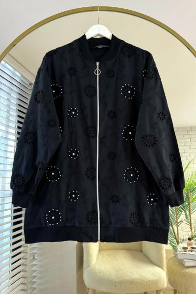 Taş İşlemeli Brode Hırka Siyah