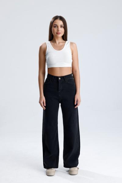 Bol Paça Likralı Pantolon Füme