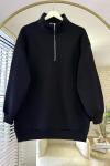 Yarım Fermuarlı Üç İplik Sweatshirt Siyah