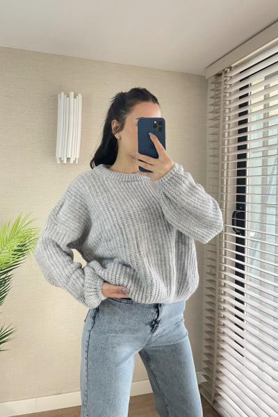 Selanik Örgü Yumoş Kazak Gri