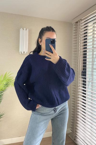 Selanik Örgü Yumoş Kazak Lacivert