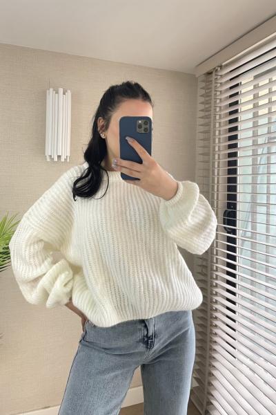 Selanik Örgü Yumoş Kazak Ekru