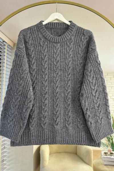 Saç Örgü İpek Kazak Antrasit