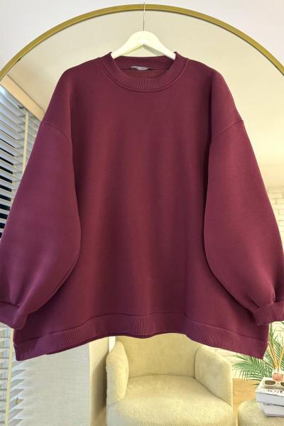 Oversize Üç İplik Sweathirt Bordo