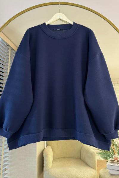 Oversize Üç İplik Sweathirt Lacivert