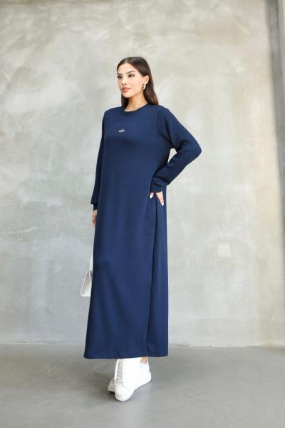 Alo Uzun Kollu Modal Elbise Lacivert