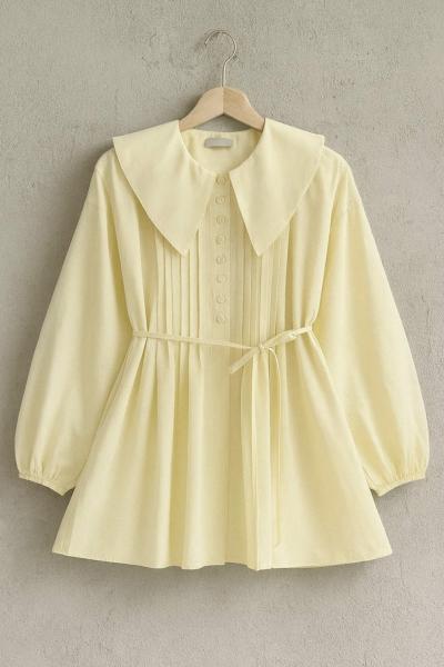 Bebe Yaka Nervürlü Tunik Sarı