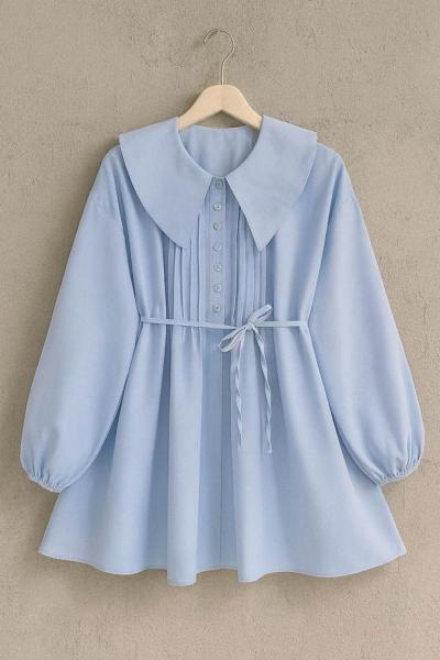 Bebe Yaka Nervürlü Tunik Bebe Mavisi