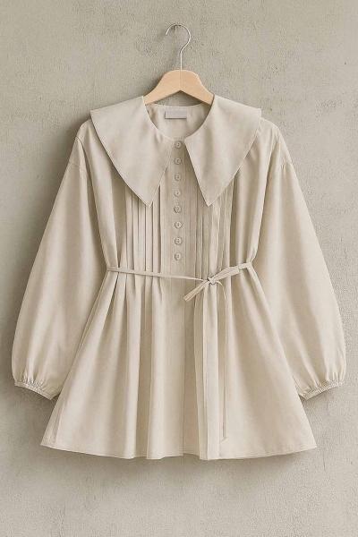 Bebe Yaka Nervürlü Tunik Bej