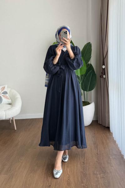 Çapraz Biyeli Elbise Lacivert