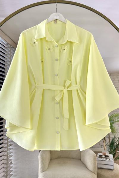 Çiçekli Panço Gömlek Sarı