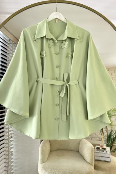 Çiçekli Panço Gömlek Yeşil