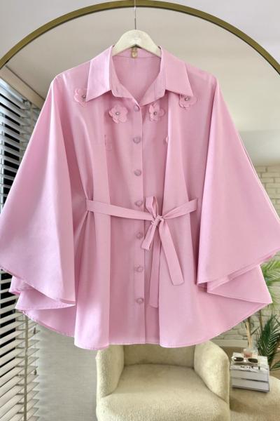 Çiçekli Panço Gömlek Pembe