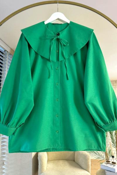 Geniş Yaka Gömlek Benetton yeşili