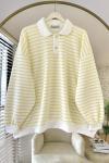 Gömlek Yaka Çizgili Salaş Sweatshirt Sarı