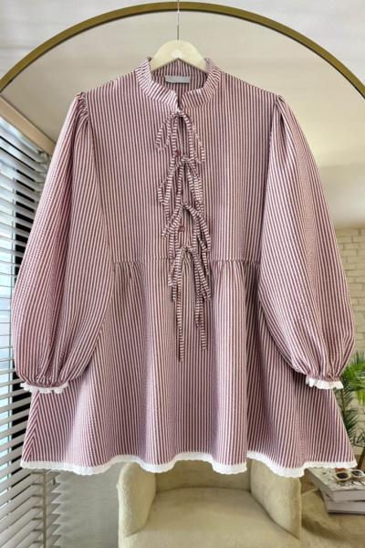 Güpür Detaylı Gofre Tunik Bordo