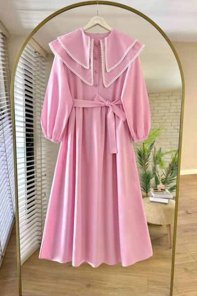 Lupe Poplin Elbise Pembe