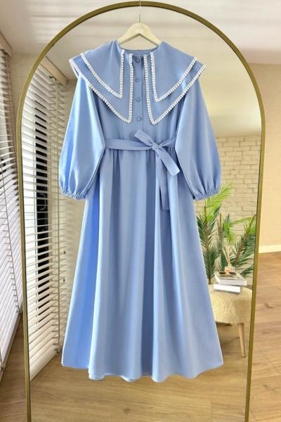 Lupe Poplin Elbise Mavi