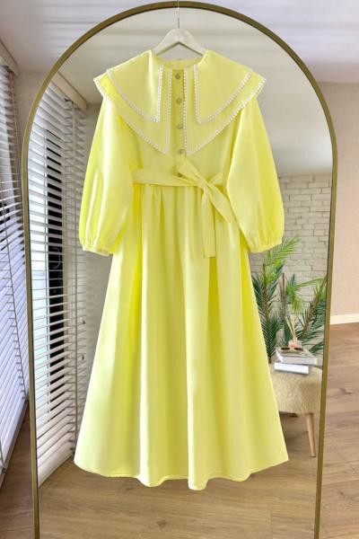 Lupe Poplin Elbise Sarı
