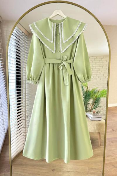 Lupe Poplin Elbise Yeşil
