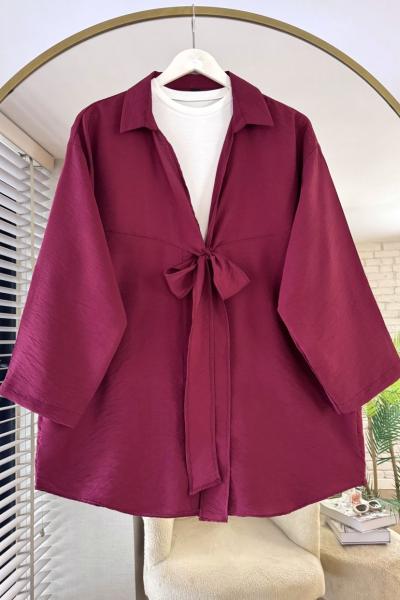 Önü Bağlamalı Kimono Bordo