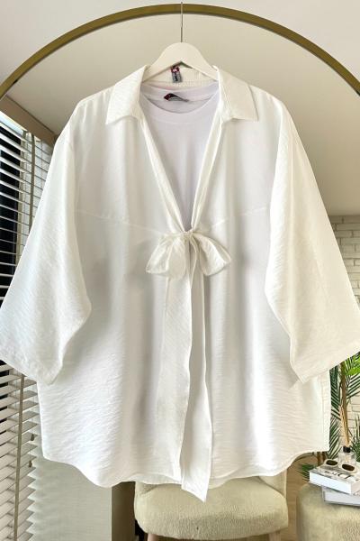 Önü Bağlamalı Kimono Beyaz