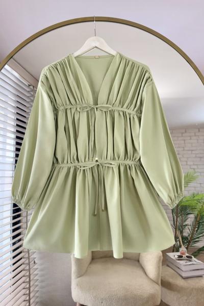 Önü Büzgülü Biyeli Tunik Yeşil