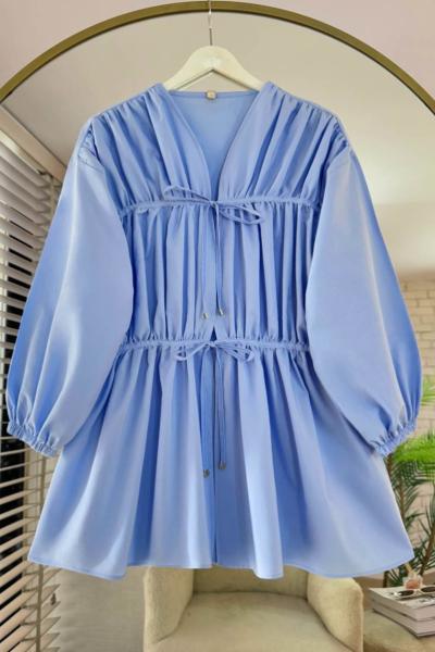 Önü Büzgülü Biyeli Tunik Bebe Mavisi