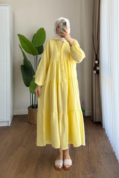 Oversize Müslin Elbise Sarı