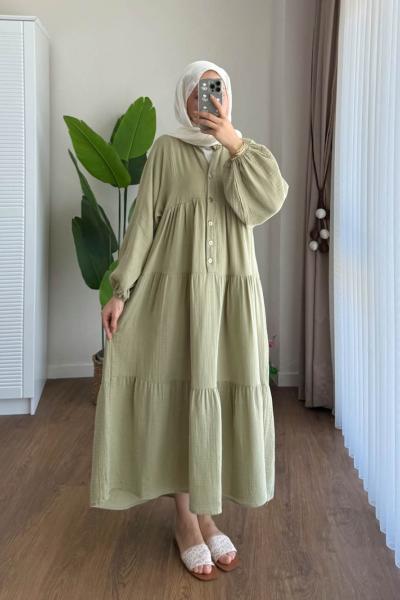 Oversize Müslin Elbise Yeşil