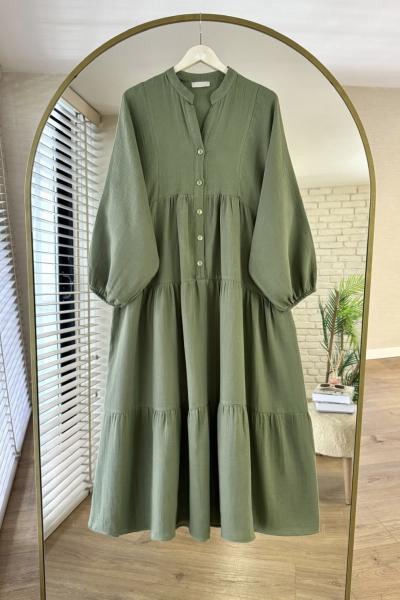 Oversize Müslin Elbise Haki