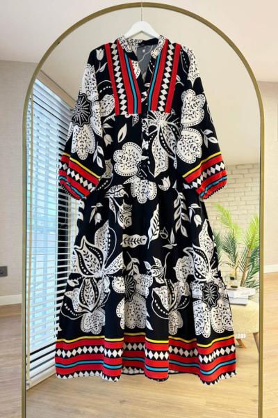 Patlı Salaş Viskon Elbise Siyah