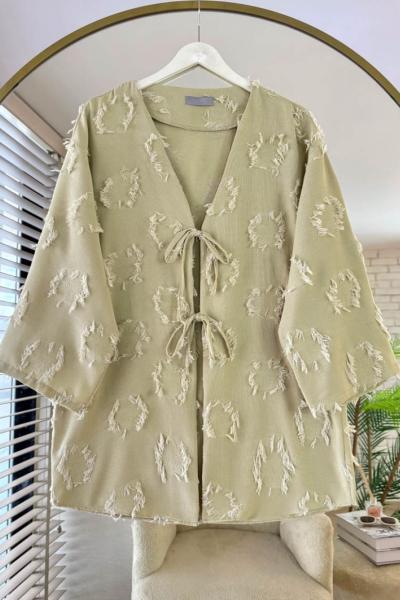 Uzun Püsküllü Kimono Yağ Yeşili