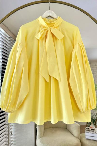 Yakası Bağlamalı Salaş Tunik Sarı
