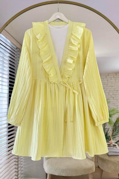 Yakası Fırfırlı Ceket Sarı