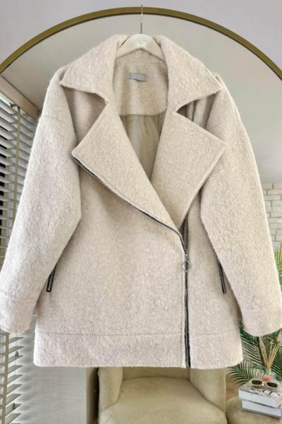 Yan Fermuarlı Mont Krem