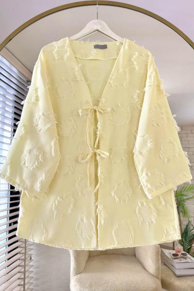 Uzun Püsküllü Kimono Sarı