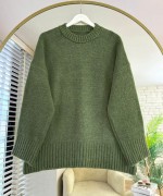 Oversize Bisiklet Yaka Kazak Haki