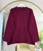Oversize Bisiklet Yaka Kazak Bordo