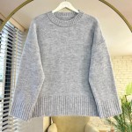 Oversize Bisiklet Yaka Kazak Gri