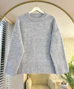 Oversize Bisiklet Yaka Kazak Gri