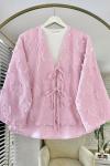 Püsküllü Keten Kimono Pembe