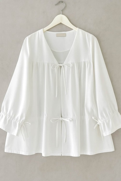 Büzgülü Poplin Kimono Beyaz